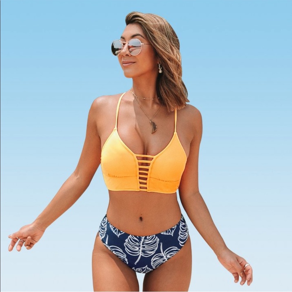 Cupshe yellow and leaves print bikini